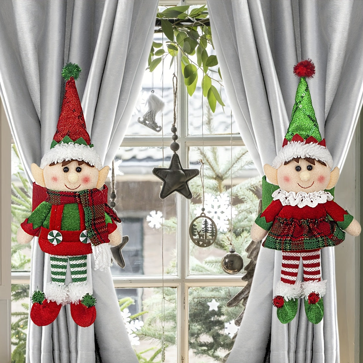 Christmas Decorations Elf Curtain Tieback Window Decor for Home and Holiday Celebrations, Christmas, Halloween, Thanksgiving, Festive Ornaments, Seasonal Window Treatment, Festive Curtain Accessory, Seasonal Home Accent, Holi