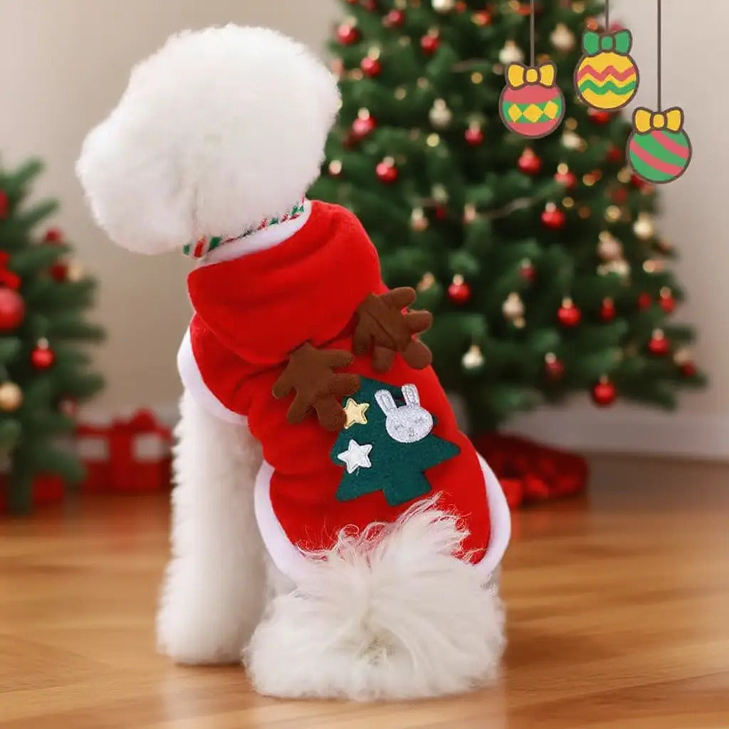 Christmas Dog Costume - Santa Claus & Reindeer Style Winter Hoodies with Buttons | Warm Knit Vests, Pet Cold-Weather Sweater Coats, Onesies for Party Role-Playing Suitable for Small and Medium Dogs & Cats