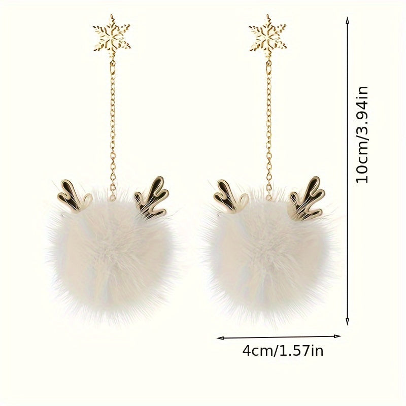 2pcs Christmas Snowflake and Reindeer Element Earrings - Autumn and Winter Fashion Stud Earrings, Hypoallergenic Earrings, Perfect Gifts for Christmas and New Year