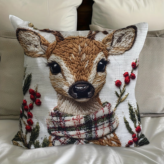 Christmas Reindeer Throw Pillow Cover – 45×45 cm Soft Plush Holiday Décor