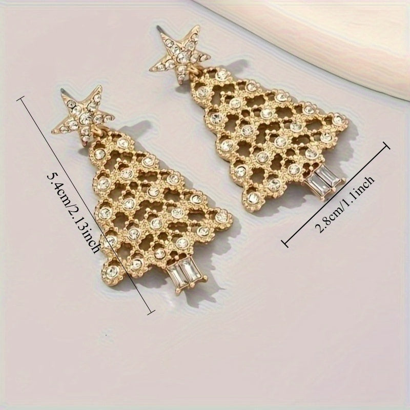 READKISS Women's Christmas Tree Drop Earrings, KC Golden Plated Synthetic Zirconia Elegant Holiday Jewelry, Luxury Gift for Women, Year-Round Wear for Christmas New Year's Everyday Formal Events, Festive Accessories