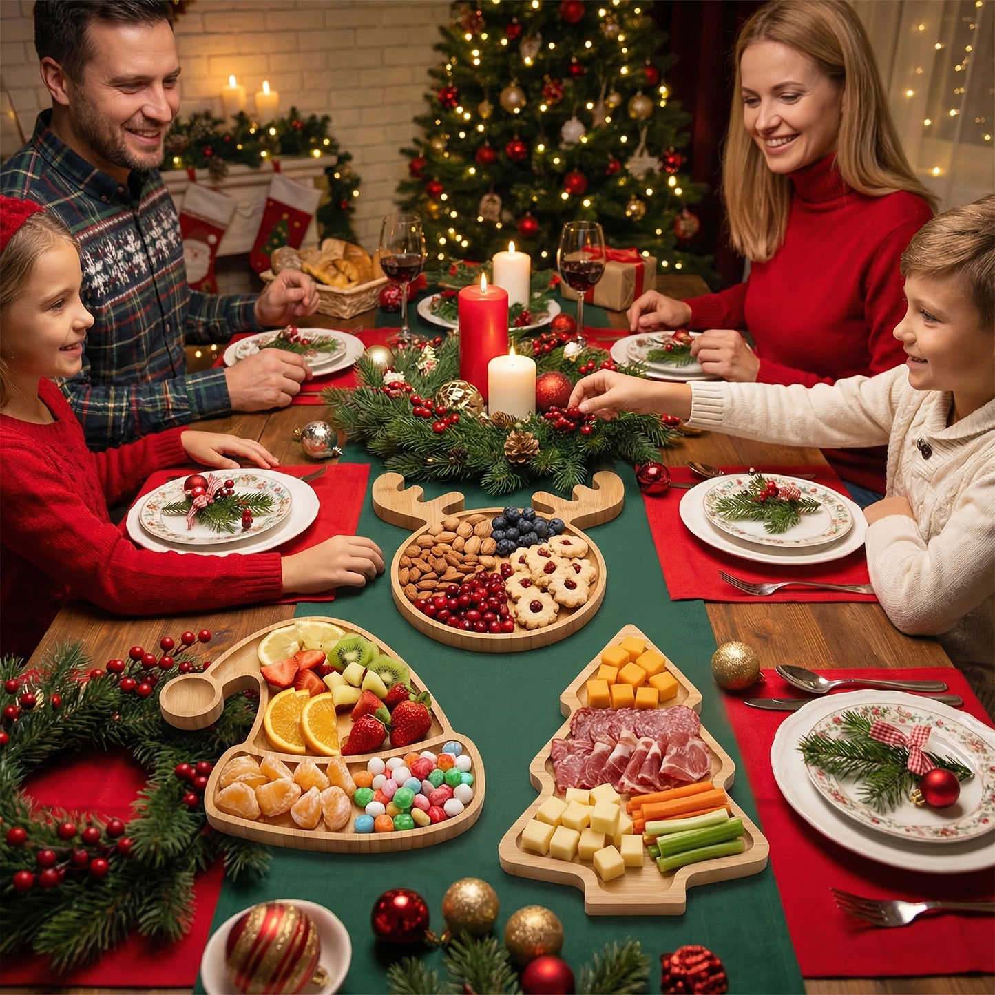 Christmas Wooden Snack Plates - Reindeer & Christmas Tree Shapes for Holiday Celebrations, Gatherings & Multi - Occasions