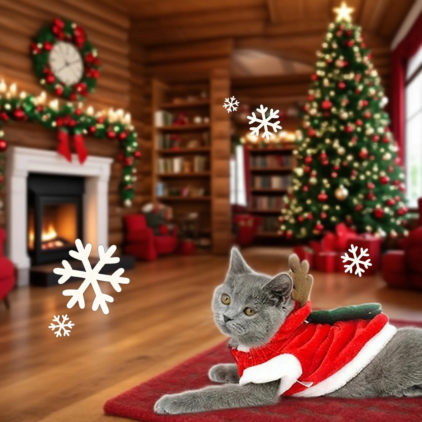 Christmas Dog Costume - Santa Claus & Reindeer Style Winter Hoodies with Buttons | Warm Knit Vests, Pet Cold-Weather Sweater Coats, Onesies for Party Role-Playing Suitable for Small and Medium Dogs & Cats