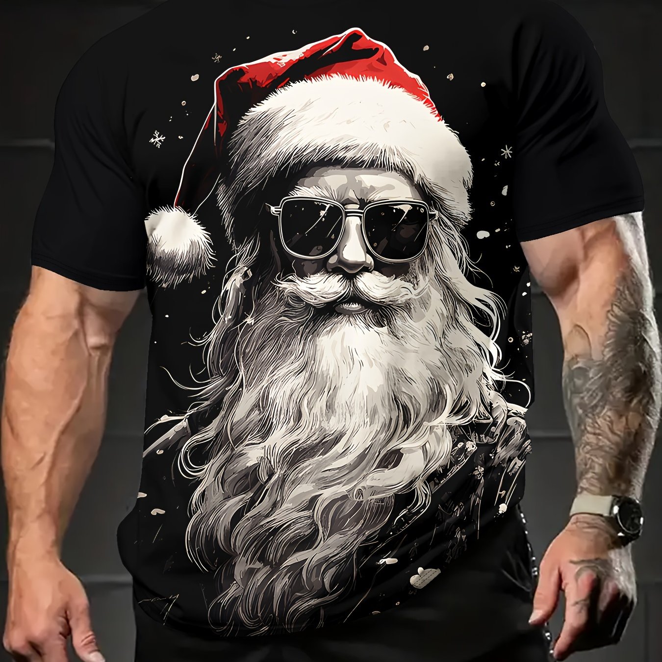 Santa Clause Print T-Shirt, Men's Casual Comfy Tee, Trendy Short Sleeve Top For Summer Daily Wear