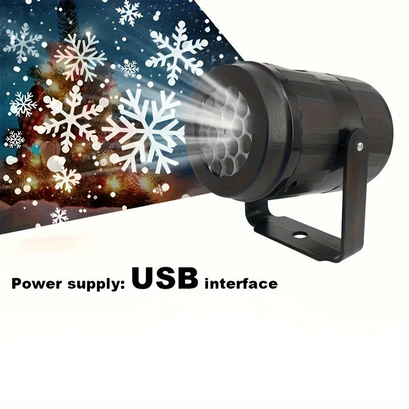 LED Snowflake Projector Light – USB Powered Rotating Christmas Snowflake Light