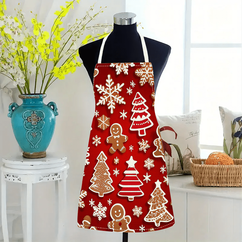 Christmas Kitchen Apron – Festive Red Holiday Linen Apron