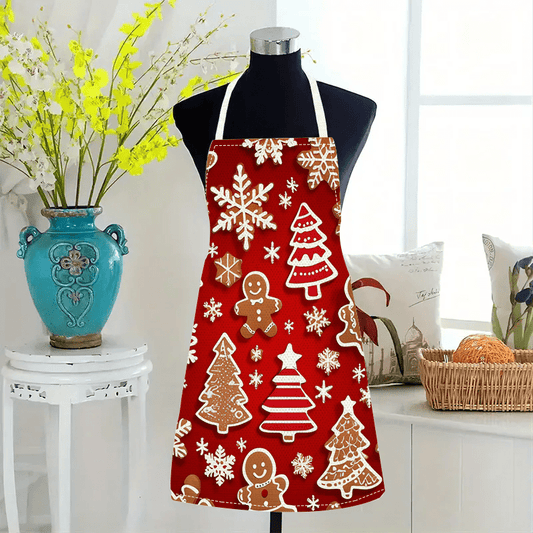 Christmas Kitchen Apron – Festive Red Holiday Linen Apron