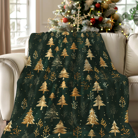 Christmas Flannel Throw Blanket – Vintage Cedar & Snowflake Holiday Design