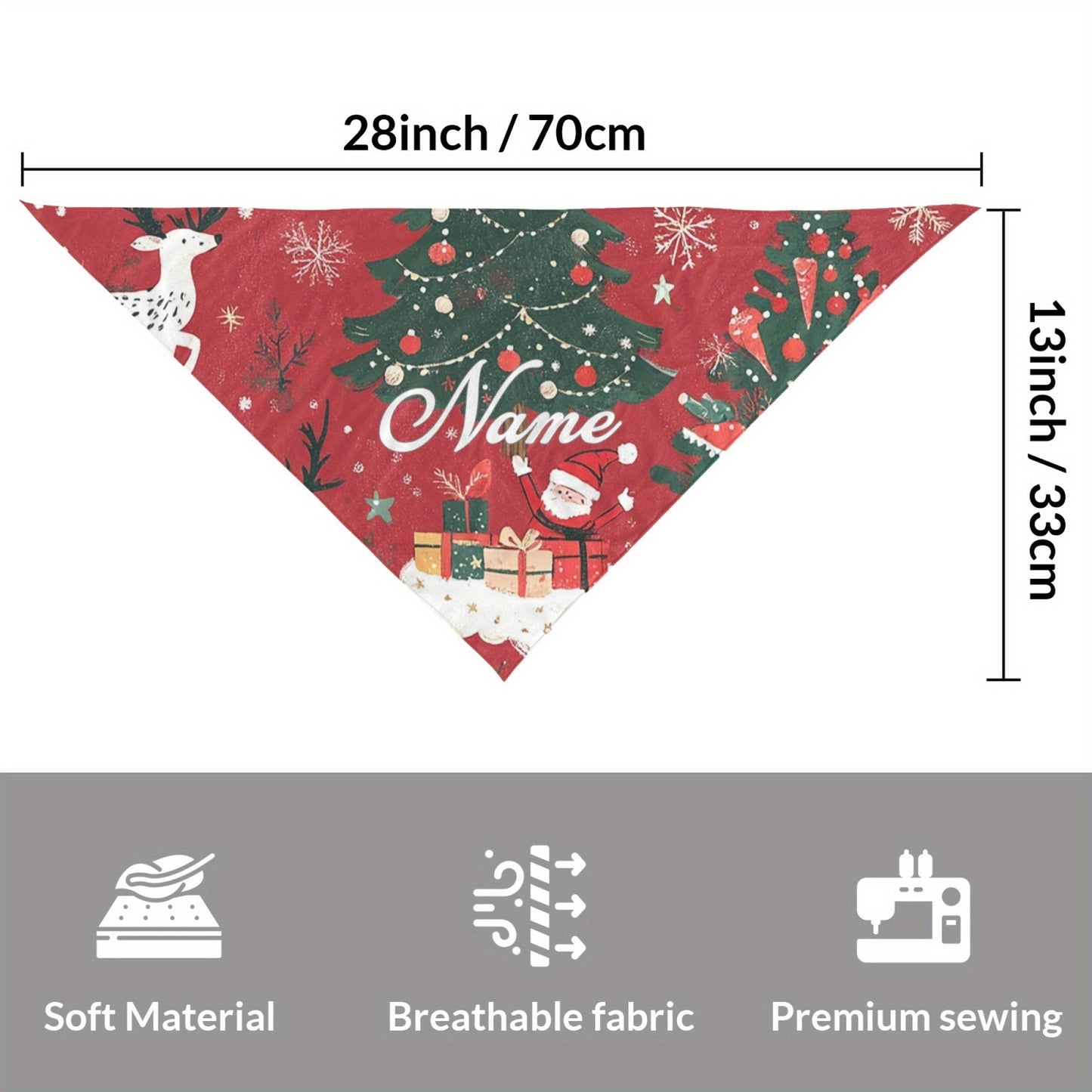 Personalized Christmas Pet Bandana – Santa & Tree Design Dog Scarf (S/M/L)