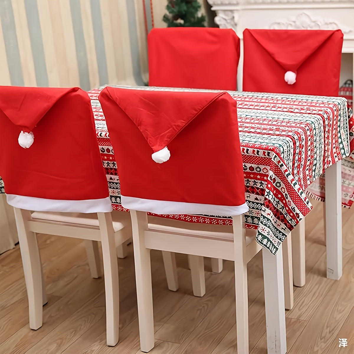 [Festive Red Chair Covers] 4pcs Festive Red Chair Covers with Santa Hat Design - Polyester, Hand Wash Only, Perfect for Christmas Dining & Living Room Decor, Adds Holiday Cheer to Your Table Setting, Christmas Decorations, Ch