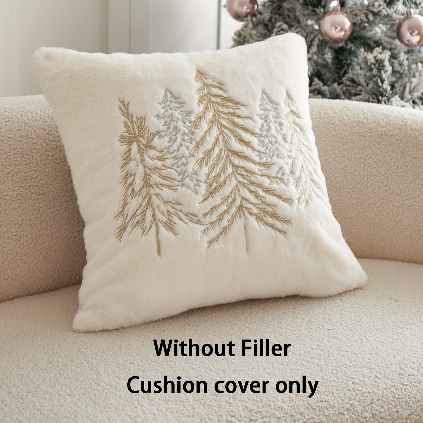 Christmas Tree Embroidered Pillowcase – Gold & Silver Holiday Décor (Cover Only)