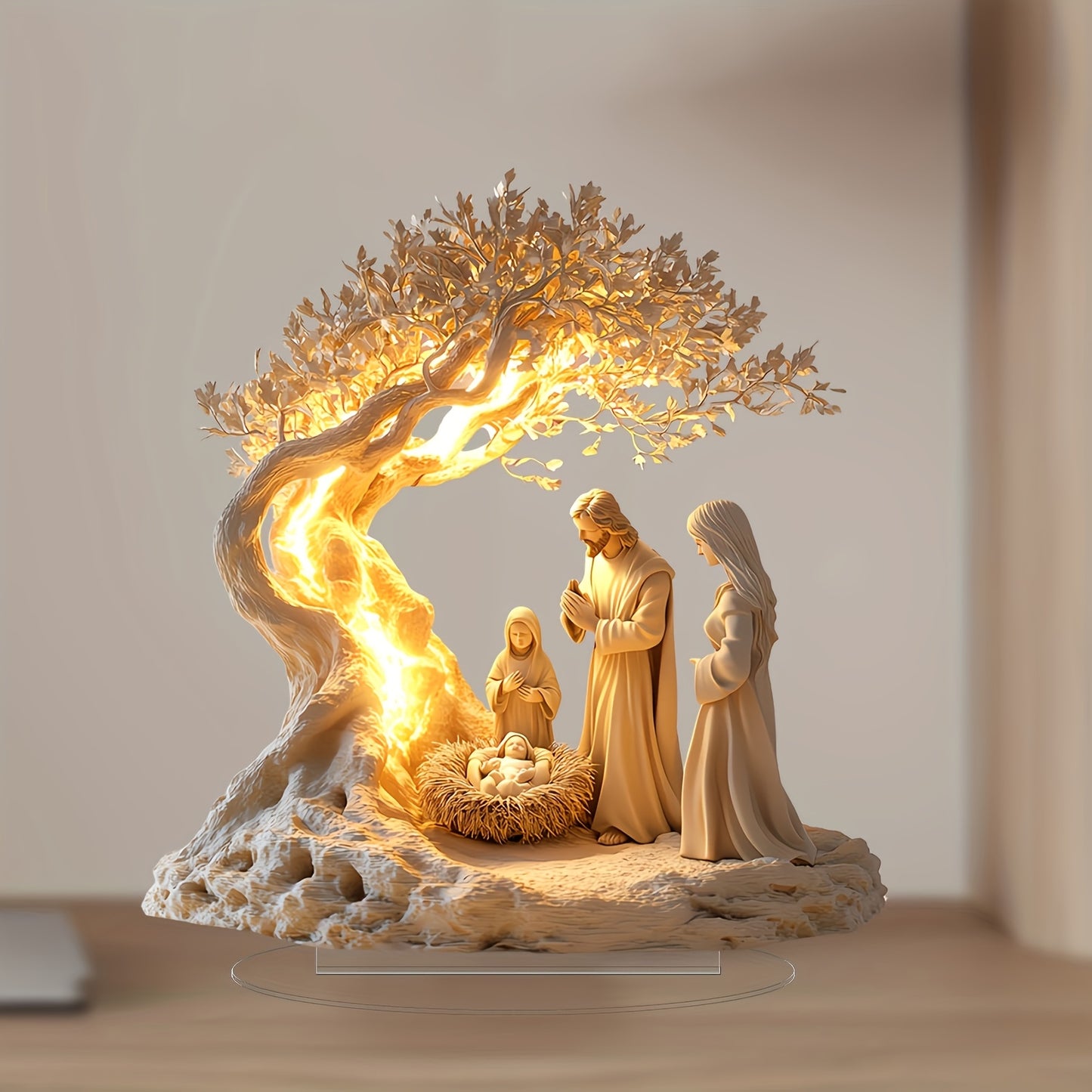 Classic Acrylic Christmas Scene Decor – Family Holiday Statue for Home & Office