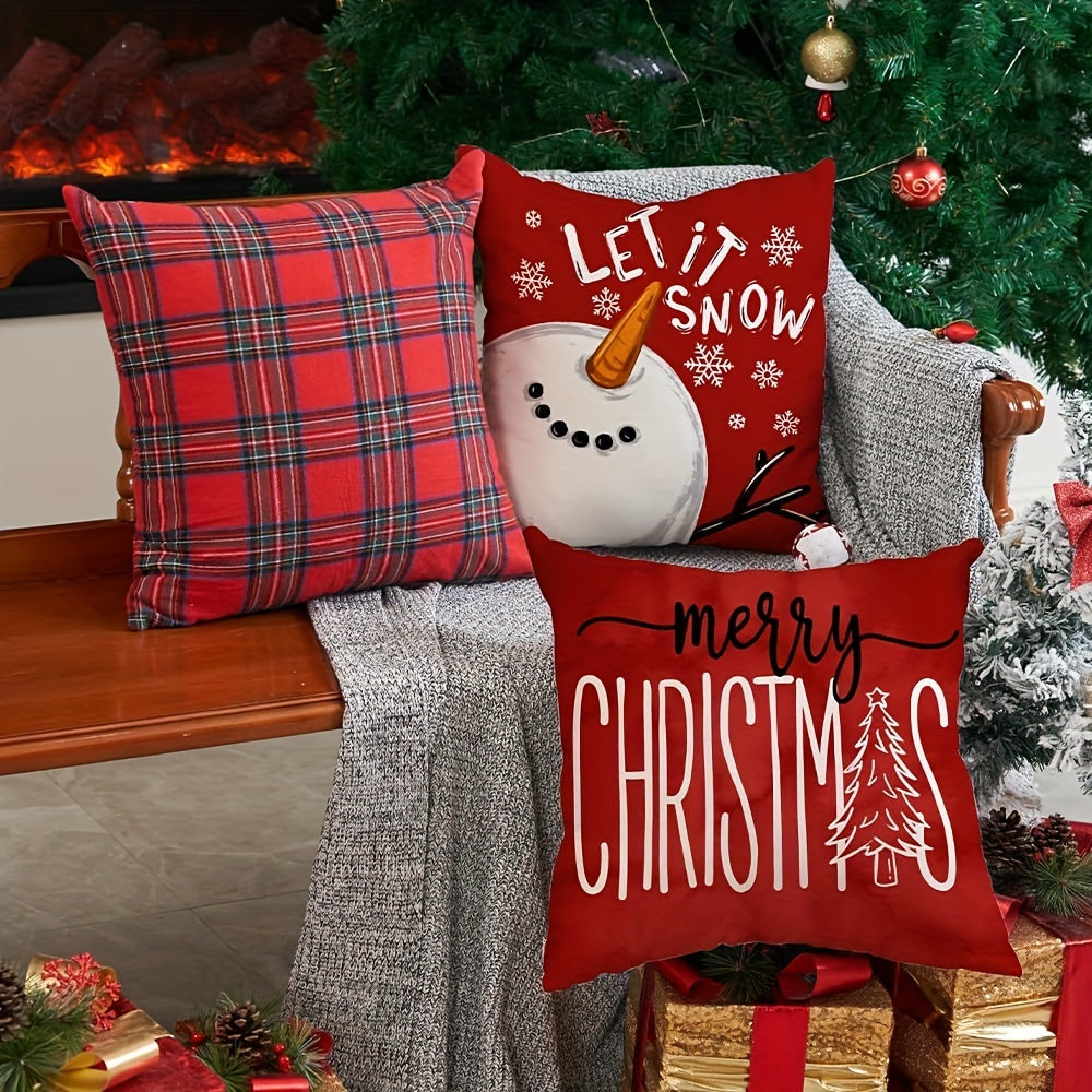 Christmas Pillowcase Set (4 pcs) – Festive Red Holiday Prints with Zipper