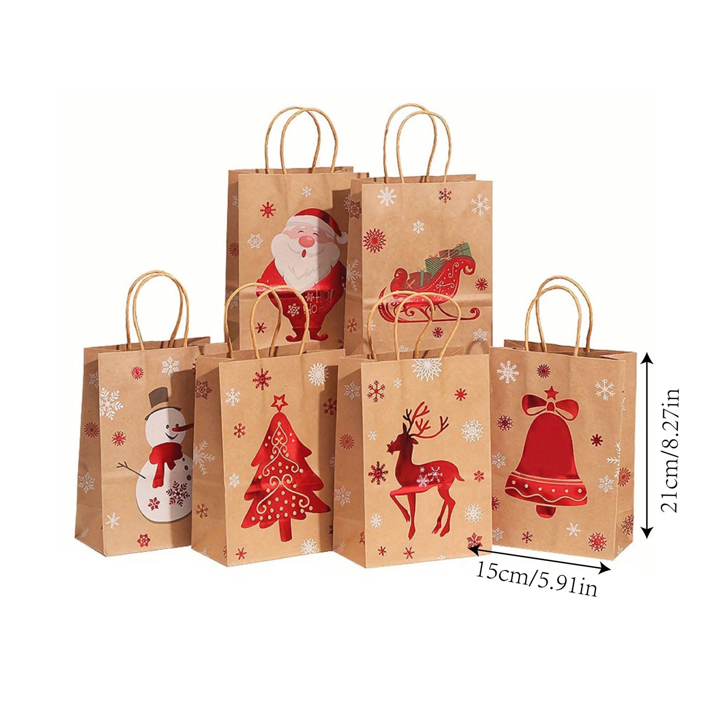 Festive Christmas Paper Gift Bags – Set of 6 Holiday Designsties, and Holidays - Two Sizes Available