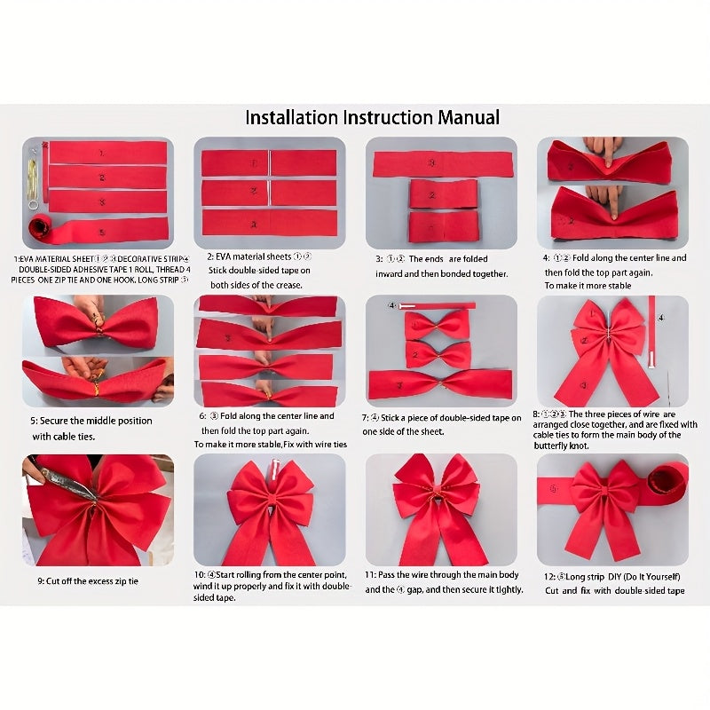 Set of 2 Large Decorative Bows for Door Hanging - Stylish Red Bow for Valentine'S Day, Christmas, New Year, And Celebrations - Ideal for Weddings And Anniversaries - Great Gift, Wreaths for Entrance, Manual Assembly Version