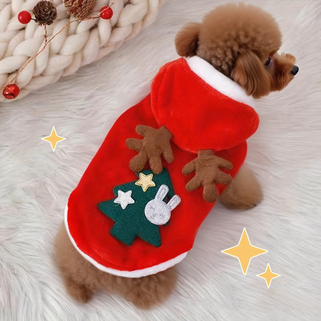 Christmas Dog Costume - Santa Claus & Reindeer Style Winter Hoodies with Buttons | Warm Knit Vests, Pet Cold-Weather Sweater Coats, Onesies for Party Role-Playing Suitable for Small and Medium Dogs & Cats