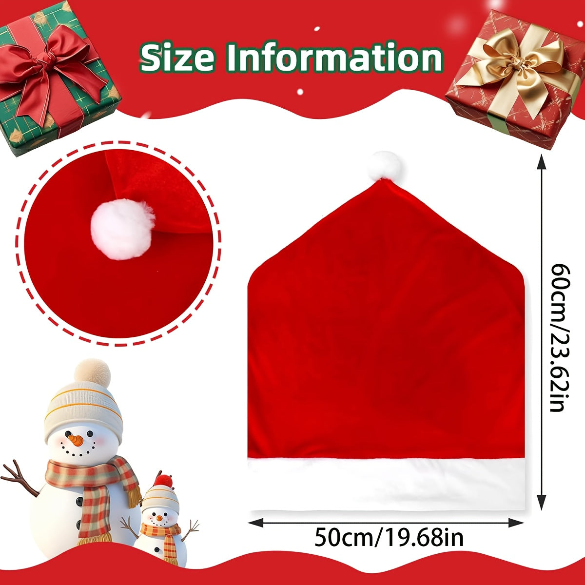 [Festive Red Chair Covers] 4pcs Festive Red Chair Covers with Santa Hat Design - Polyester, Hand Wash Only, Perfect for Christmas Dining & Living Room Decor, Adds Holiday Cheer to Your Table Setting, Christmas Decorations, Ch