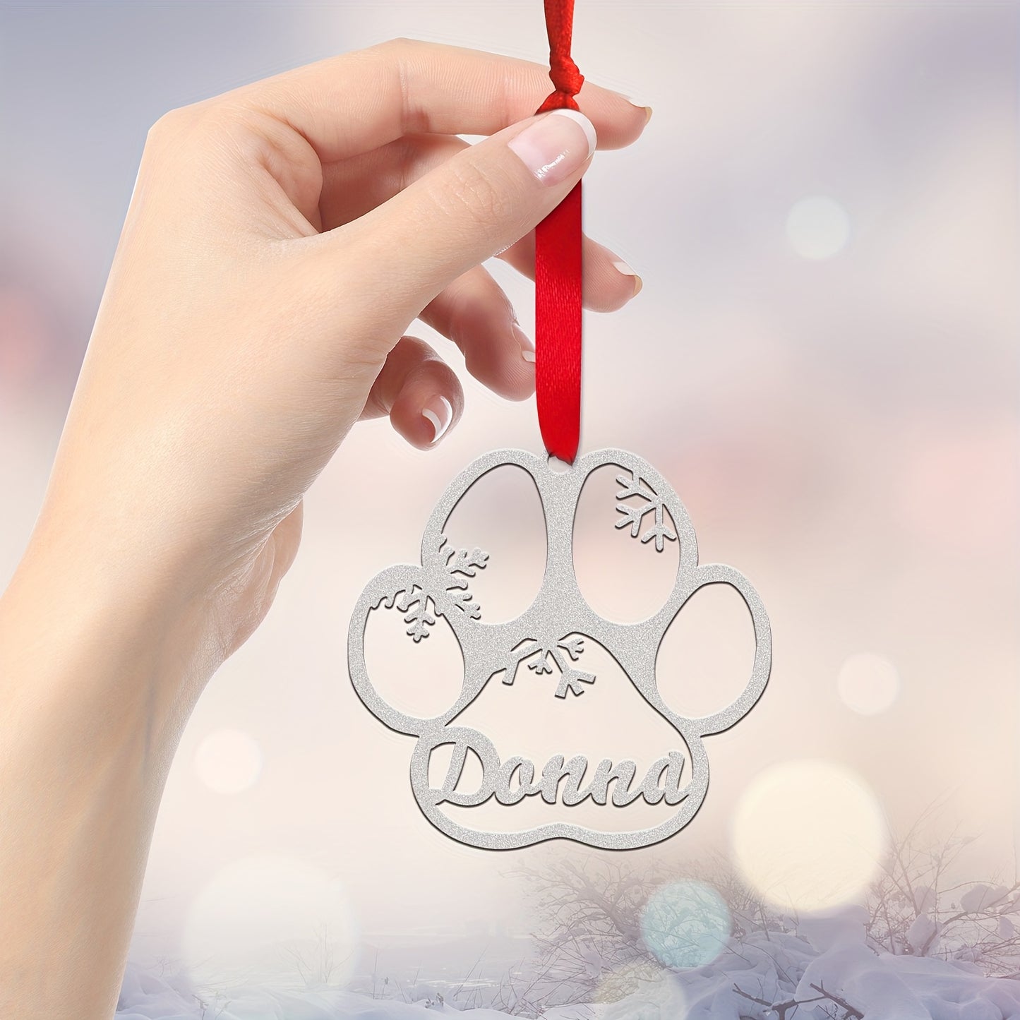 Personalized Christmas Ornament – Snowflake & Paw Print Wooden Keepsake