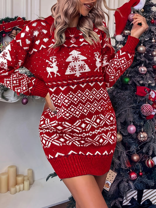 Women'S Sweater Dress with Long Sleeves for Autumn And Winter, Perfect for Christmas.
