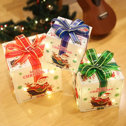 LED Christmas Gift Boxes Set of 3 – Warm White Lighted Holiday Décor for Indoor & Outdoor Use