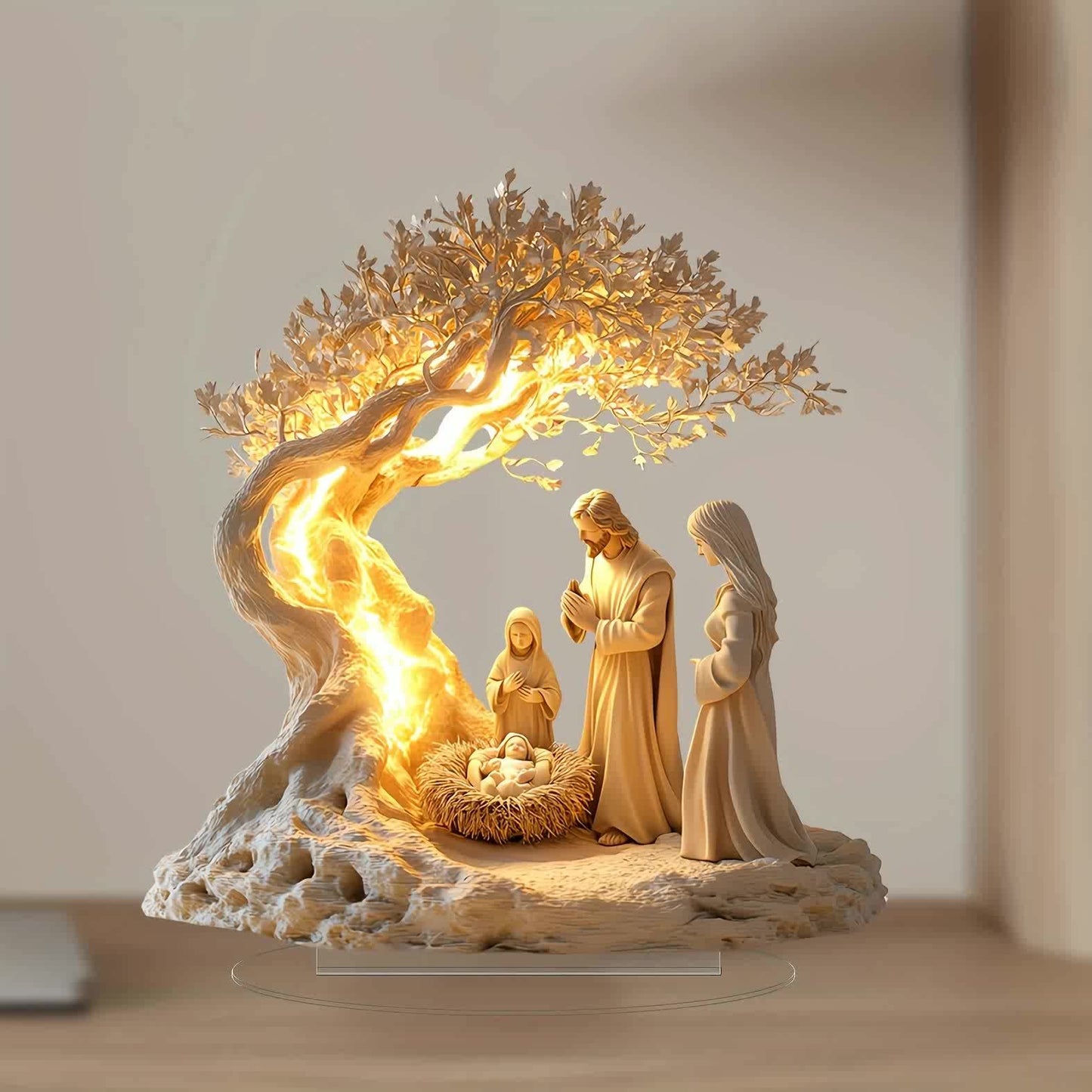 Classic Acrylic Christmas Scene Decor – Family Holiday Statue for Home & Office