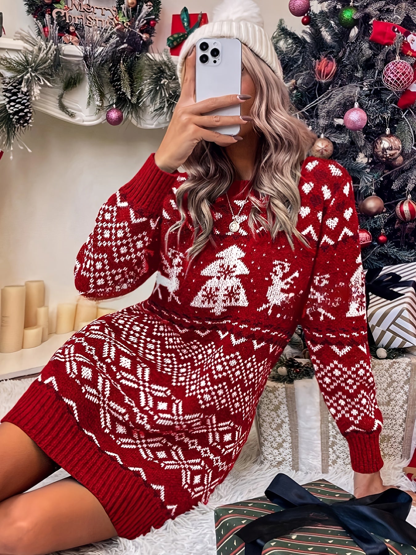 Women'S Sweater Dress with Long Sleeves for Autumn And Winter, Perfect for Christmas.