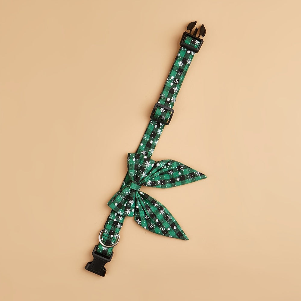 [Christmas Bowtie Collar] Festive MiTOOE Christmas Bowtie Collar for Medium & Large Dogs - Red & Black Plaid with Snowflake Design, Durable Polyester, Perfect for Holiday Celebrations, Dog Christmas Clothes