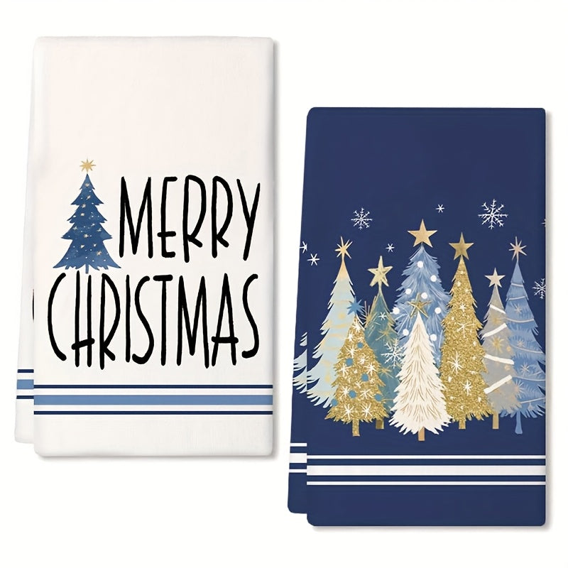 Christmas Tree Towels (2-Pack) – Super Absorbent Microfiber, Festive Red & White