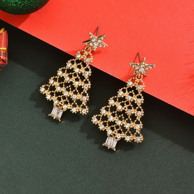 READKISS Women's Christmas Tree Drop Earrings, KC Golden Plated Synthetic Zirconia Elegant Holiday Jewelry, Luxury Gift for Women, Year-Round Wear for Christmas New Year's Everyday Formal Events, Festive Accessories