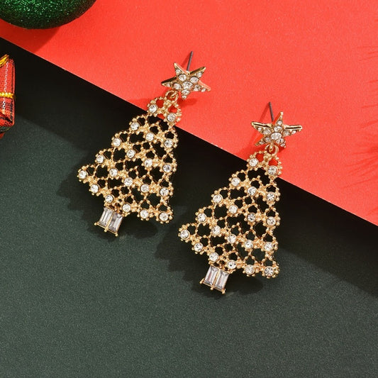 READKISS Women's Christmas Tree Drop Earrings, KC Golden Plated Synthetic Zirconia Elegant Holiday Jewelry, Luxury Gift for Women, Year-Round Wear for Christmas New Year's Everyday Formal Events, Festive Accessories