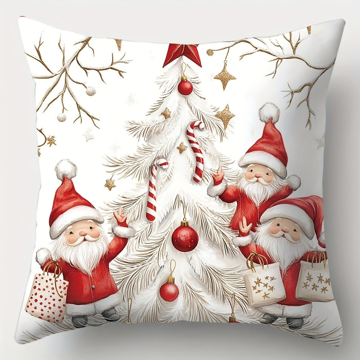 4pcs-Christmas pillowcase set, modern polyester decorative pillowcase, with zipper, 17.72 inches - printed with holiday snowman, reindeer, Santa Claus and gnome, suitable for sofa, living room and office decoration - washable
