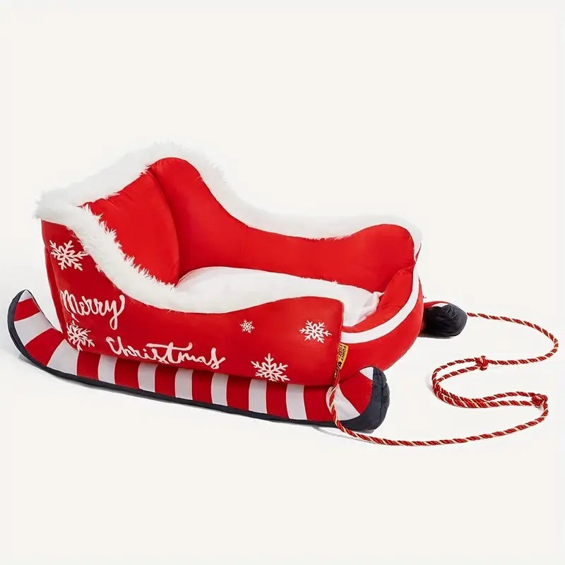 Christmas Sled Dog Bed – Plush Winter Pet Bed with Removable Washable Cover (S/M/L)