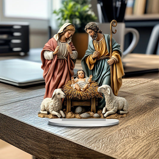 Christmas Miracle Advent Scene – Acrylic Nativity Ornaments with Holy Family Design