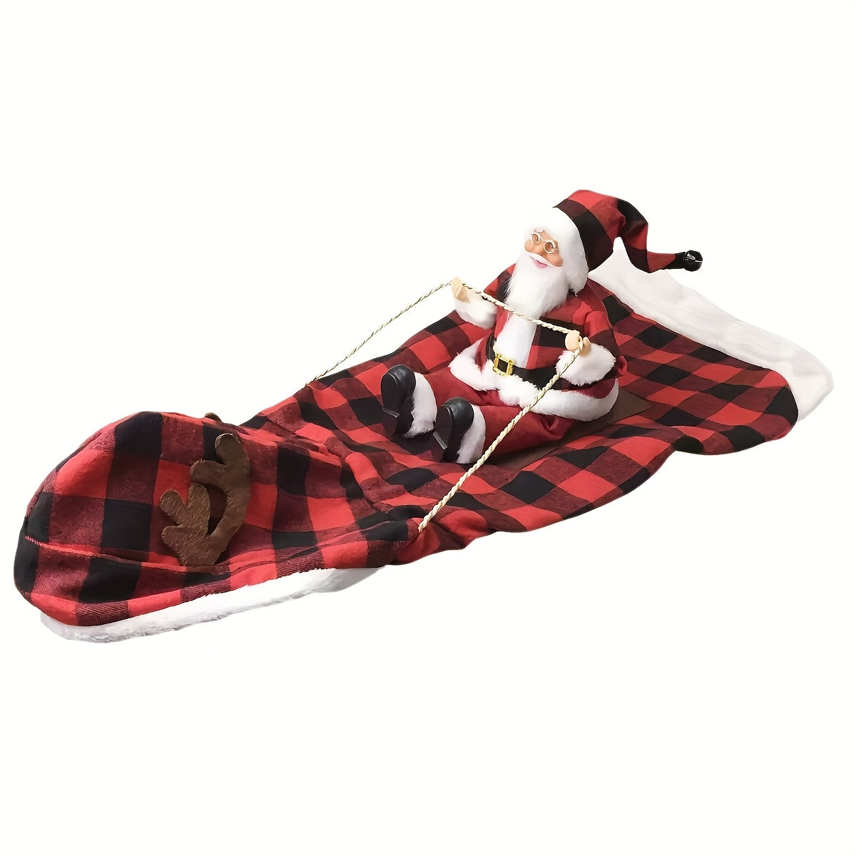 Dog & Cat Christmas Costume - Santa Claus Riding Hooded Coat with Plaid Winter Outfit, Magic Tape Closure, Soft Xmas Dog Clothes for Medium Dogs & Cats, Holiday Party Attire & Pet Photo Shoots