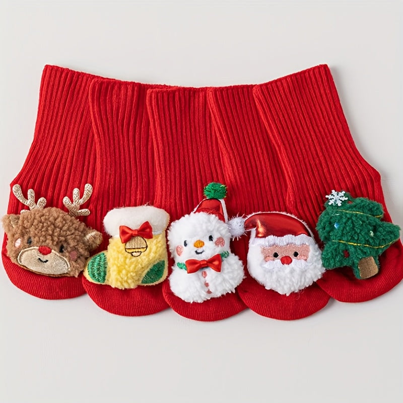Girls' Christmas Socks, Cute Santa Reindeer Snowman & Snowflake Holiday Party Outfits, Soft Stretchy Knit-like Texture, Festive Gift for Youngsters, 1-Pair, All-Season Indoor/Outdoor Wear, Hand Washable