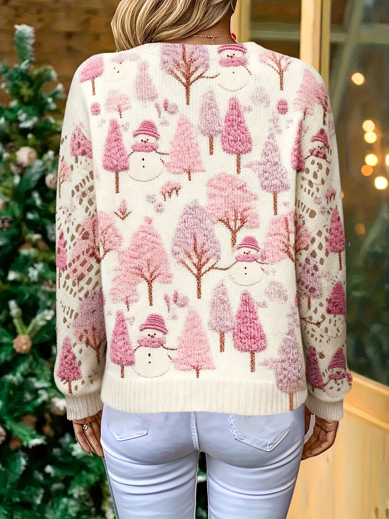 Cat Ear Directional Women'S Elegant V-Neck Christmas 3D Pullover | All Over Print, Fall/Winter Season