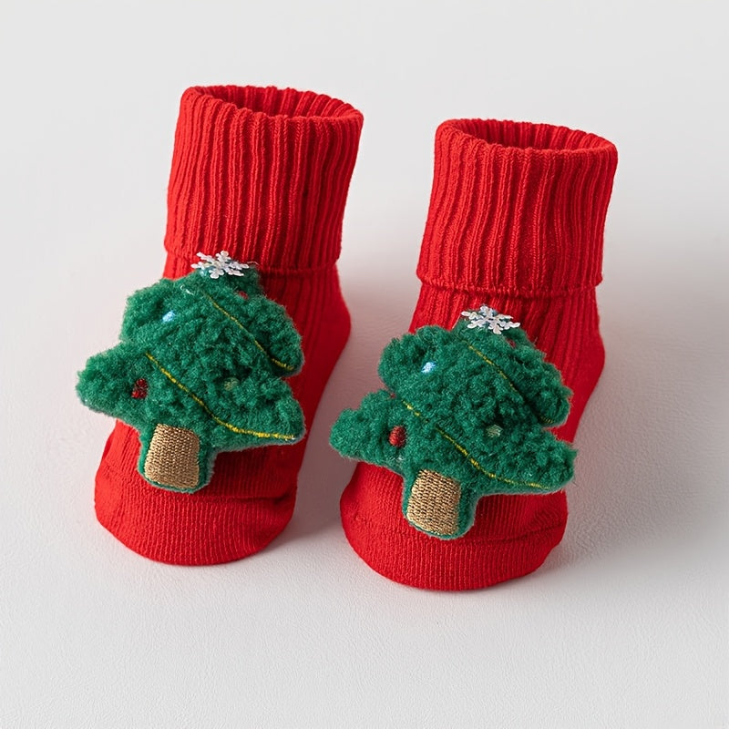 Girls' Christmas Socks, Cute Santa Reindeer Snowman & Snowflake Holiday Party Outfits, Soft Stretchy Knit-like Texture, Festive Gift for Youngsters, 1-Pair, All-Season Indoor/Outdoor Wear, Hand Washable