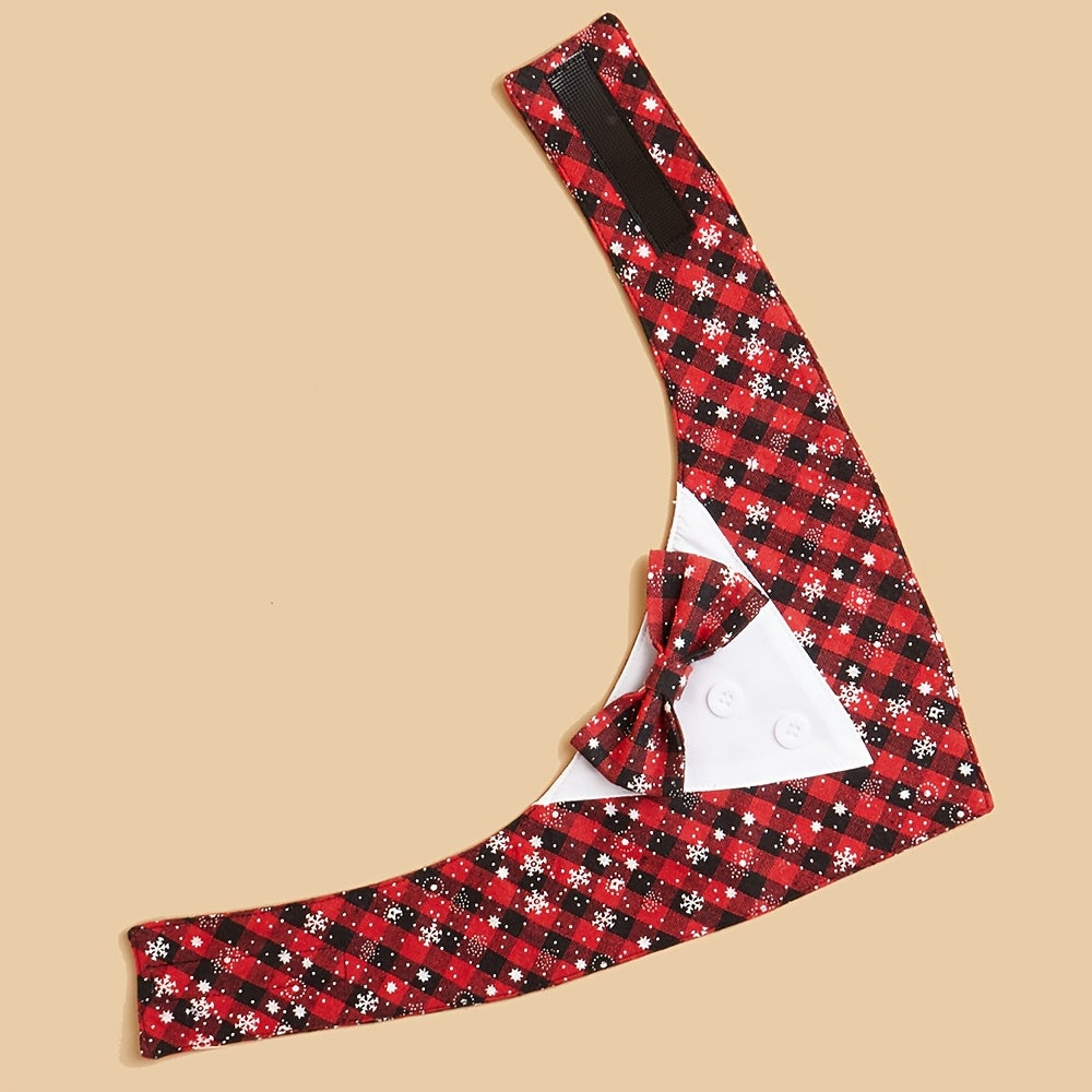 All-Season Dog Scarf with Bow Tie - Red & Black Plaid Winter Snow Pattern, Magic Tape Closure for Small/Medium/Large Dogs, Cute Pet Apparel for Christmas & New Year Gifts, Year-Round Wearable Accessory