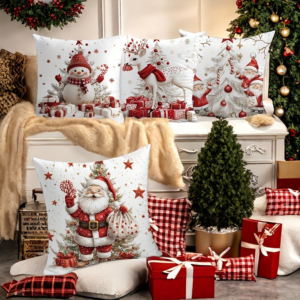 Christmas Pillowcase Set (4 pcs) – Festive Holiday Prints with Zipper