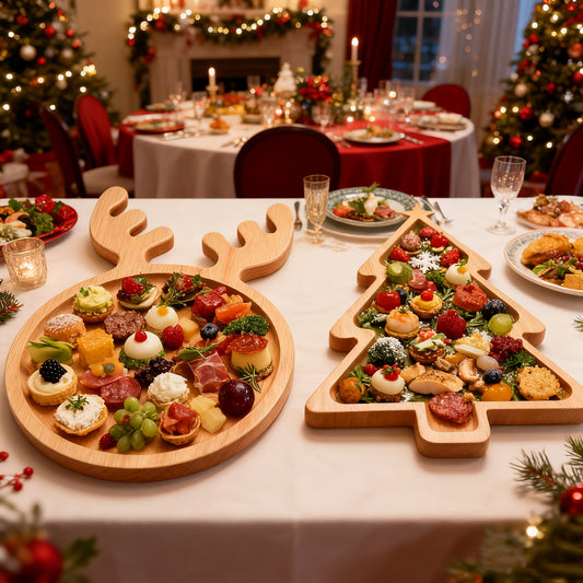Christmas Wooden Snack Plates - Reindeer & Christmas Tree Shapes for Holiday Celebrations, Gatherings & Multi - Occasions