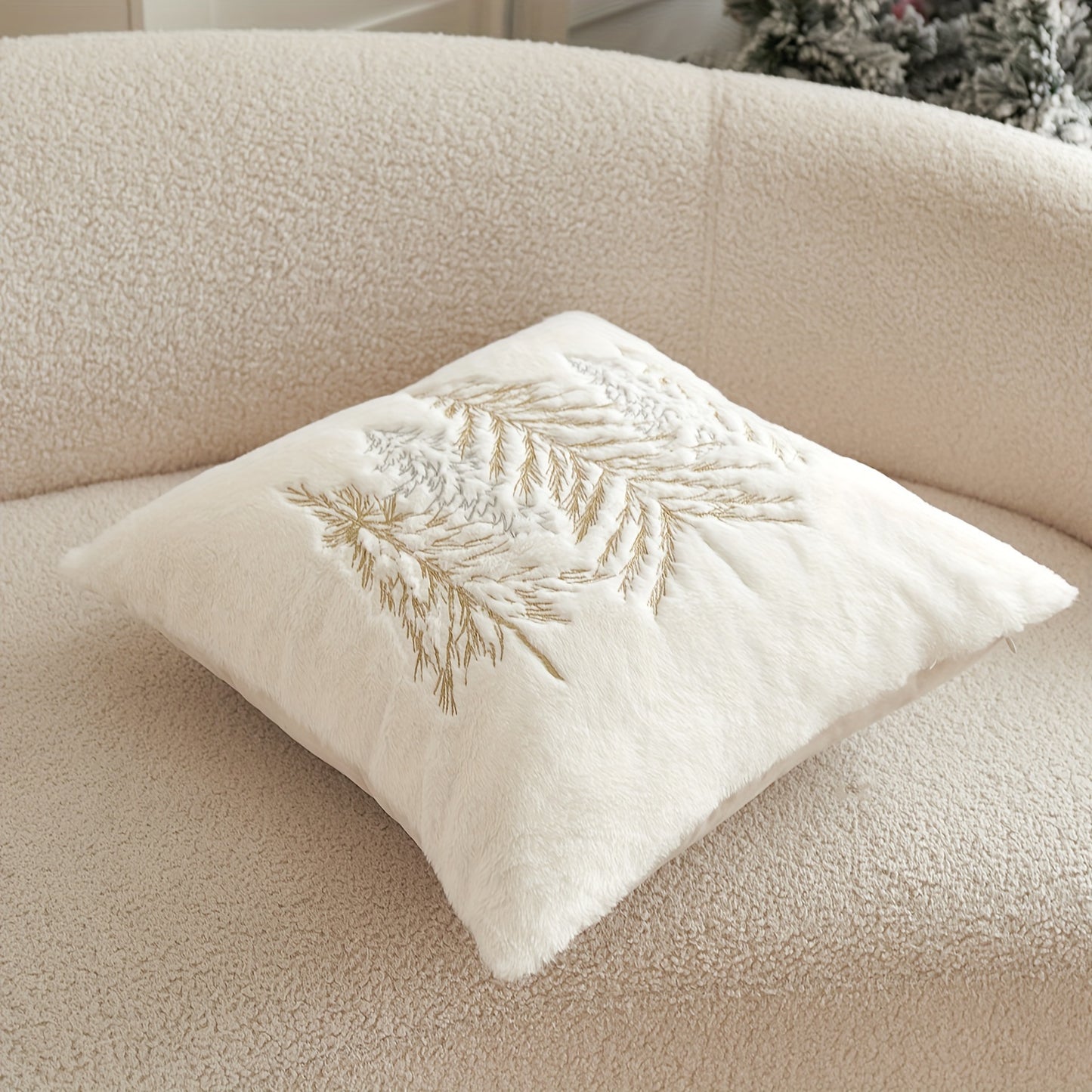 Christmas Tree Embroidered Pillowcase – Gold & Silver Holiday Décor (Cover Only)