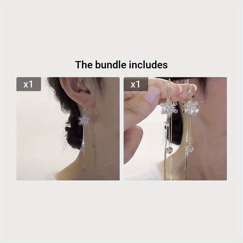 [Elegant Earrings] Elegant Snowflake Dangle Earrings | Long Chain Design With Sparkling Zirconia Inlaid Copper Jewelry Party Ornaments