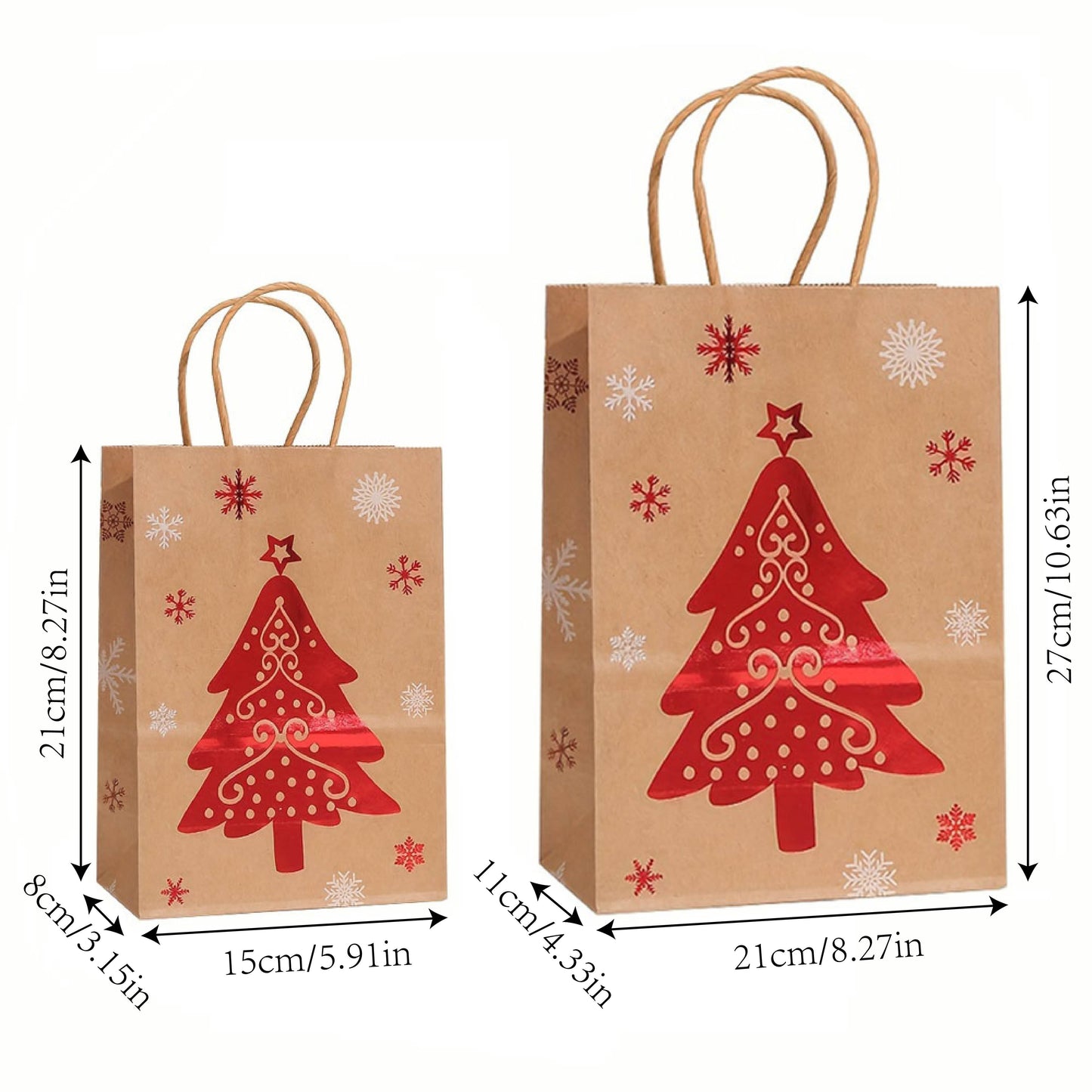 Festive Christmas Paper Gift Bags – Set of 6 Holiday Designsties, and Holidays - Two Sizes Available