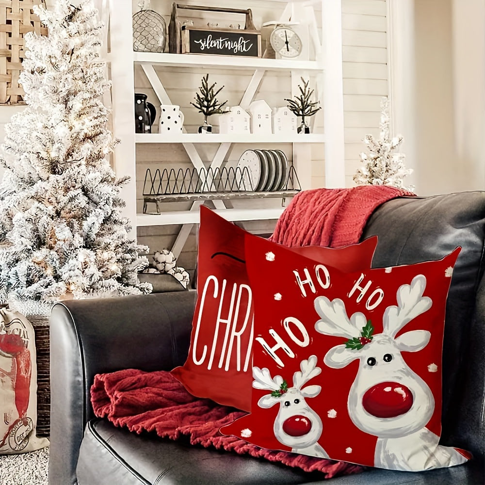 Christmas Pillowcase Set (4 pcs) – Festive Red Holiday Prints with Zipper