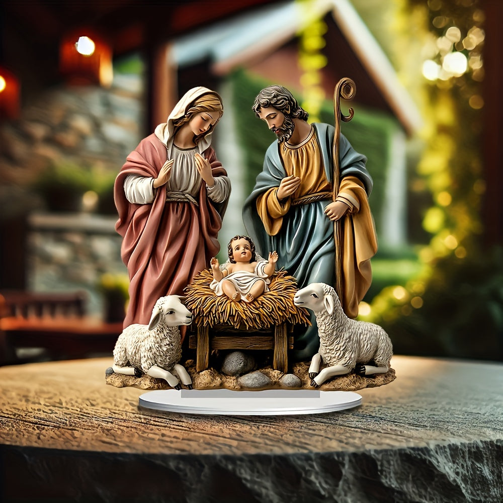 Christmas Miracle Advent Scene – Acrylic Nativity Ornaments with Holy Family Design