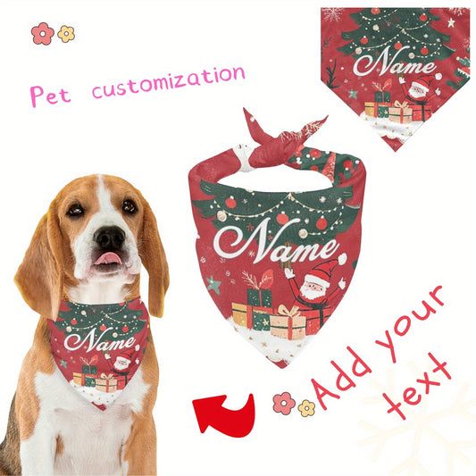 Personalized Christmas Pet Bandana – Santa & Tree Design Dog Scarf (S/M/L)