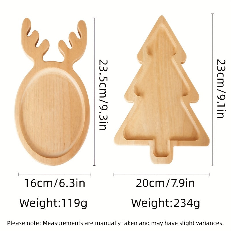 Christmas Wooden Snack Plates - Reindeer & Christmas Tree Shapes for Holiday Celebrations, Gatherings & Multi - Occasions