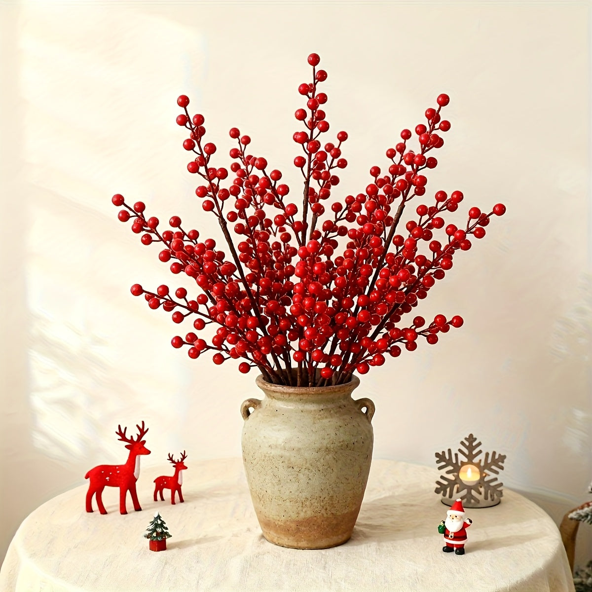 Artificial Red Berry Branches (20 pcs) – Holiday Greenery for Wreaths & Home Décor