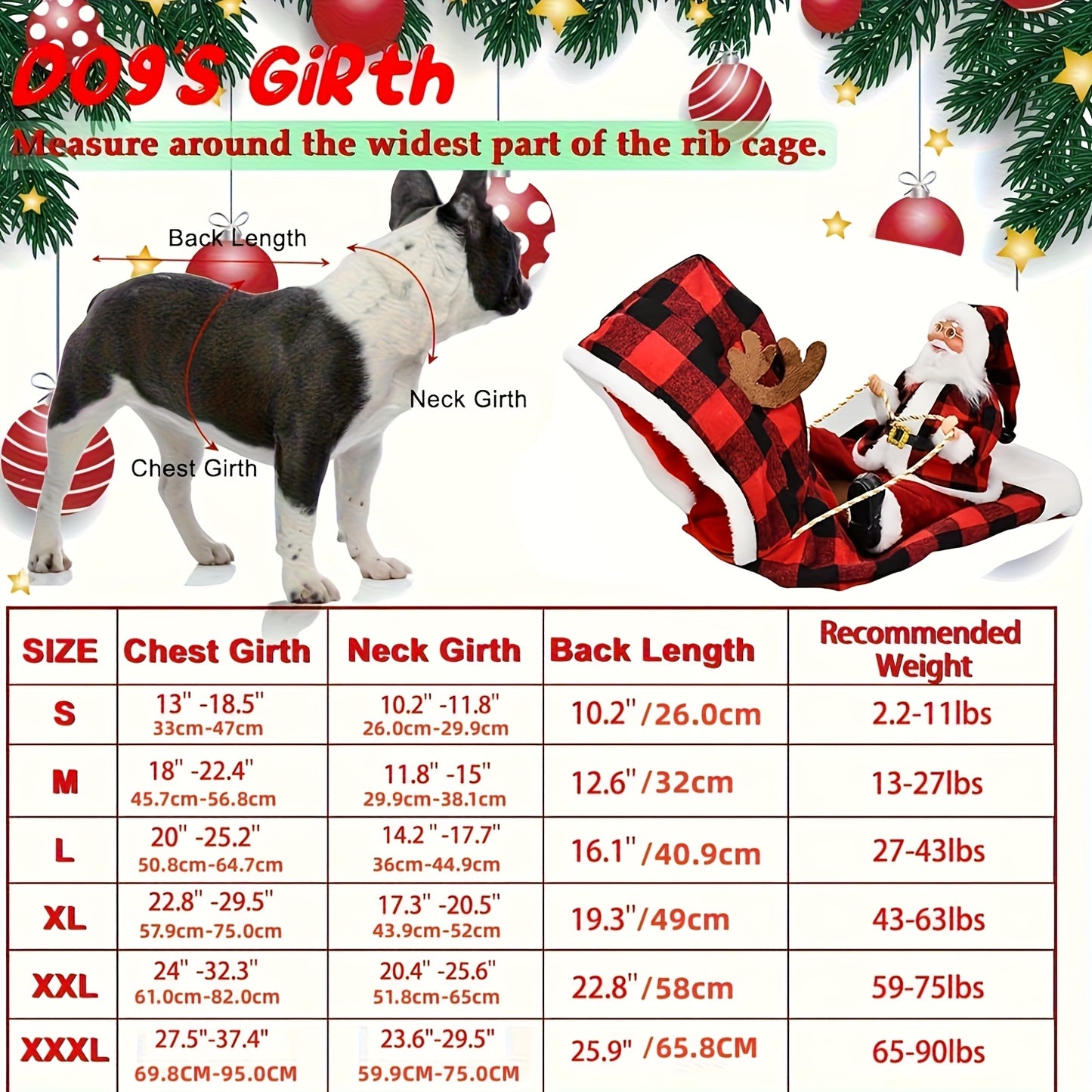 Dog & Cat Christmas Costume - Santa Claus Riding Hooded Coat with Plaid Winter Outfit, Magic Tape Closure, Soft Xmas Dog Clothes for Medium Dogs & Cats, Holiday Party Attire & Pet Photo Shoots