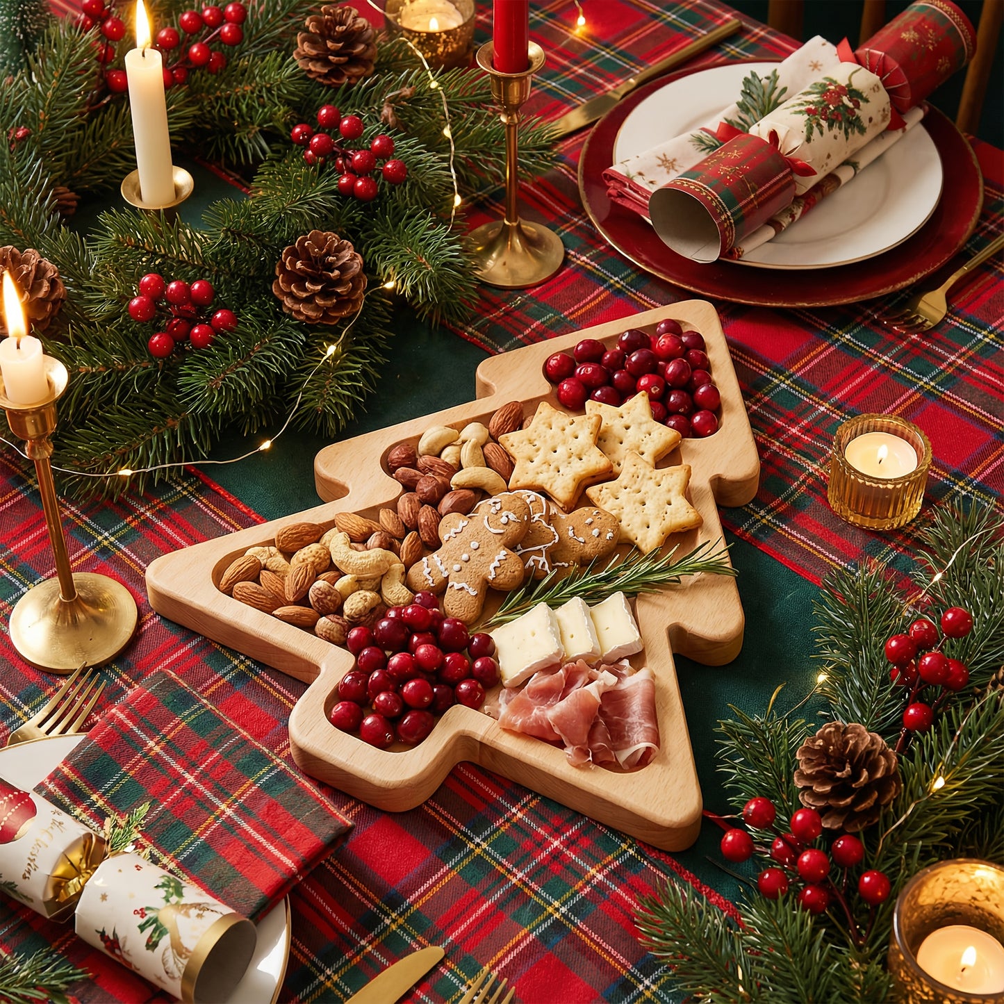 Christmas Wooden Snack Plates - Reindeer & Christmas Tree Shapes for Holiday Celebrations, Gatherings & Multi - Occasions